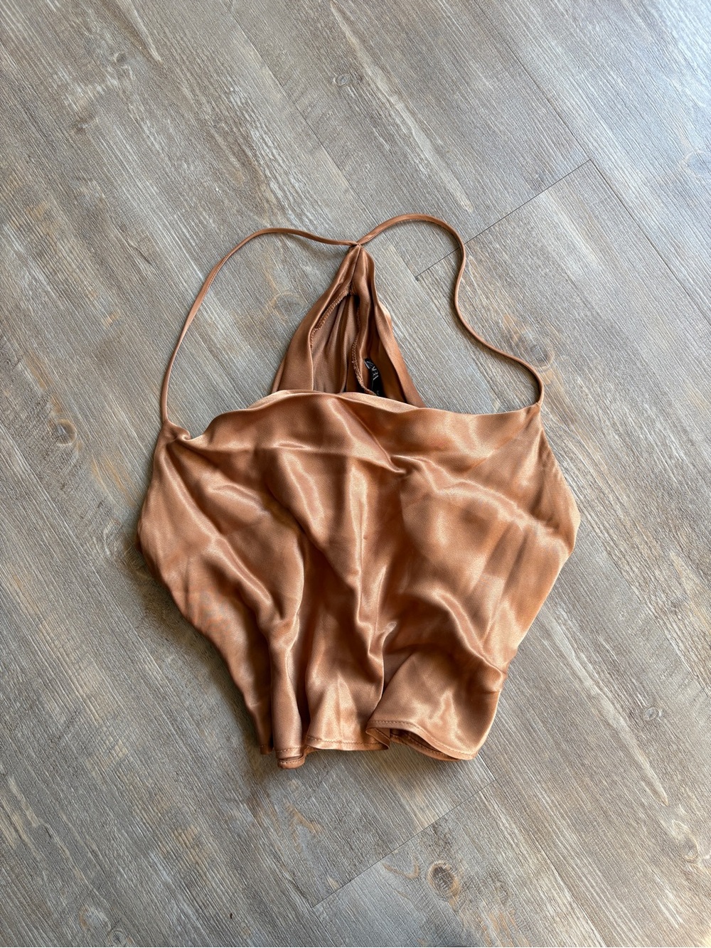 Zara Brown Satin Halter Crop Top Size S | Going Out
